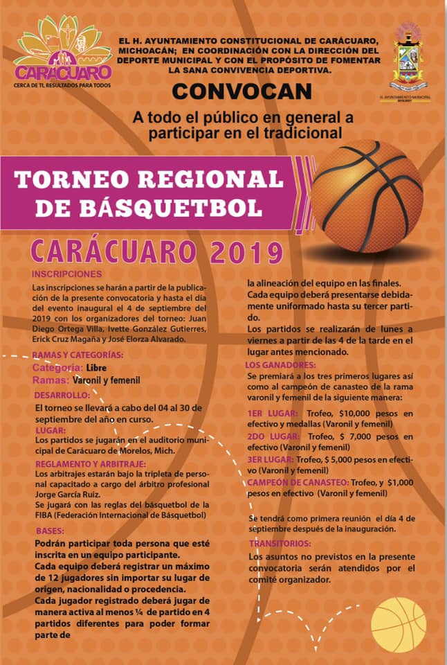 Dan a conocer convocatoria para el Torneo Regional de Basquetbol Carácuaro  2019 – Periódico Siglo Veinte