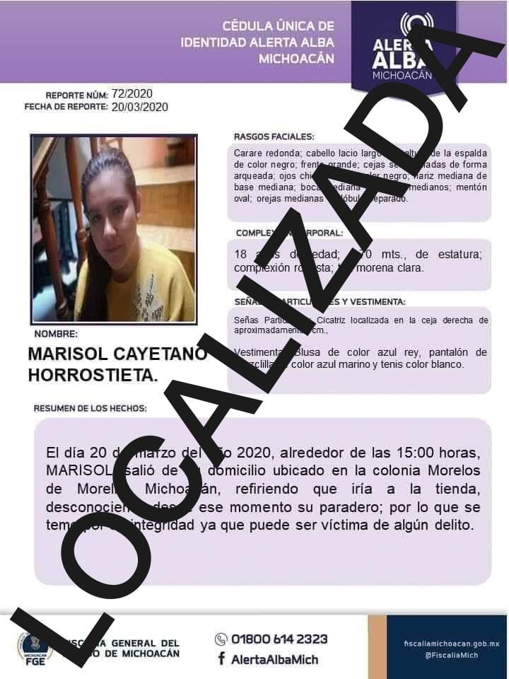 Encontraron sana y salva a Marisol Cayetano Horrostieta, en el domicilio de un familiar en San Lucas