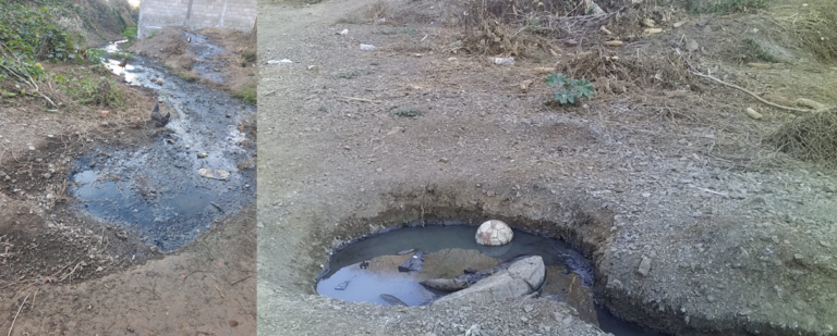 Vecinos de la loma del Cristo Negro de Carácuaro se quejan por fuga de drenaje y olores fétidos