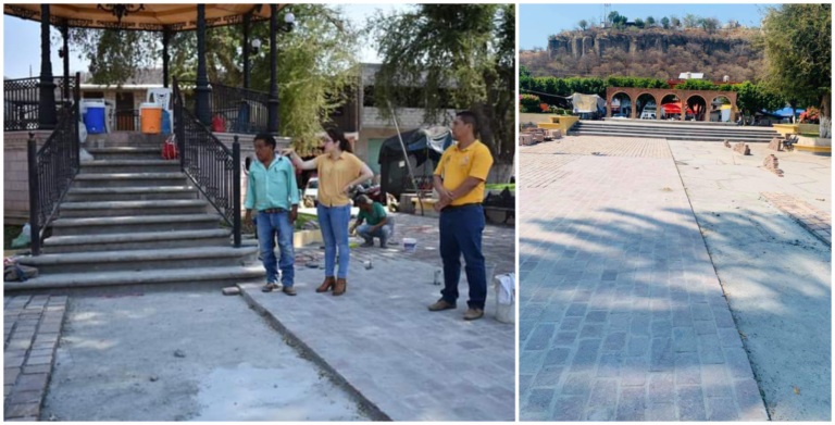 Avanza segunda etapa de mejoramiento del jardín principal de Tuzantla