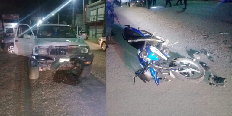 La falta de precaución de un motociclista hace que se impacte con una camioneta en la glorieta Amalia Mendoza