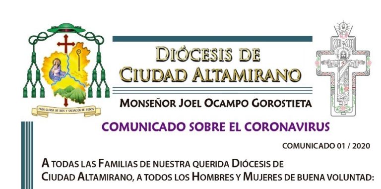 El Obispo Joel Ocampo Gorostieta de la Diócesis de Ciudad Altamirano llama a tomar medias contra el Coronavirus