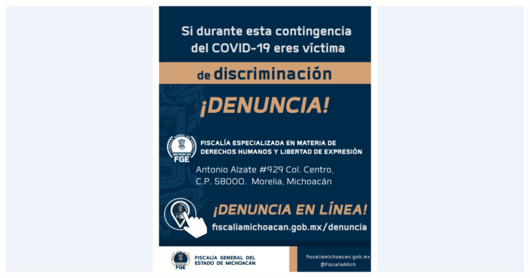 Exhorta FGE a denunciar actos de discriminación durante contingencia sanitaria