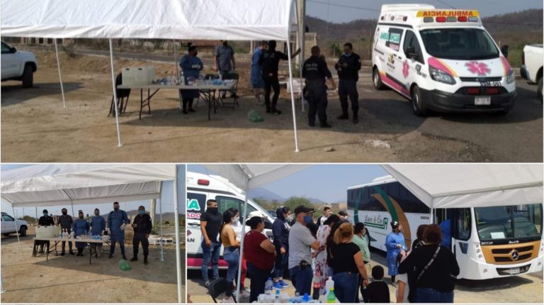 Para frenar el COVID-19 en Nocupétaro, instalan filtro sanitario en la carretera Tiripetío La Eréndira
