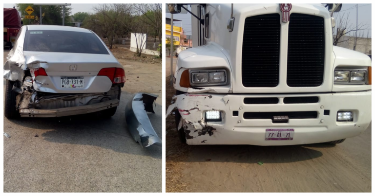 Tráiler se impacta con vehículo en el Libramiento Batallón de Huetamo