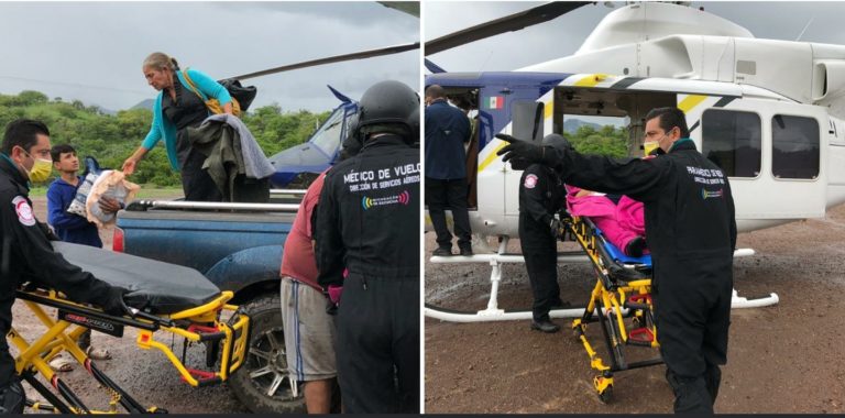 De urgencia trasladan vía aérea de Tiquicheo a Morelia a mamá y su bebé