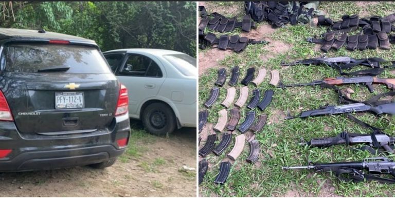 En Carácuaro fueron detenidos cinco sujetos con fusiles, cartuchos y dos vehículos