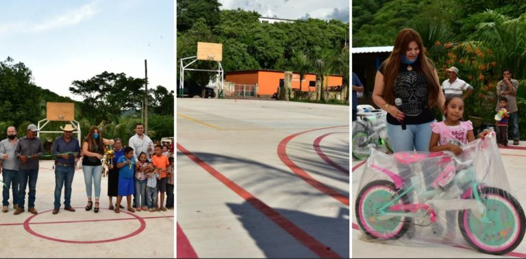 Alcaldesa de Tiquicheo inauguró cancha de usos múltiples en Tzentzénguaro