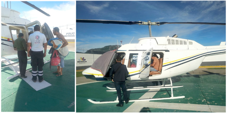 Trasladan en helicóptero a mujer embarazada de Huetamo a Morelia
