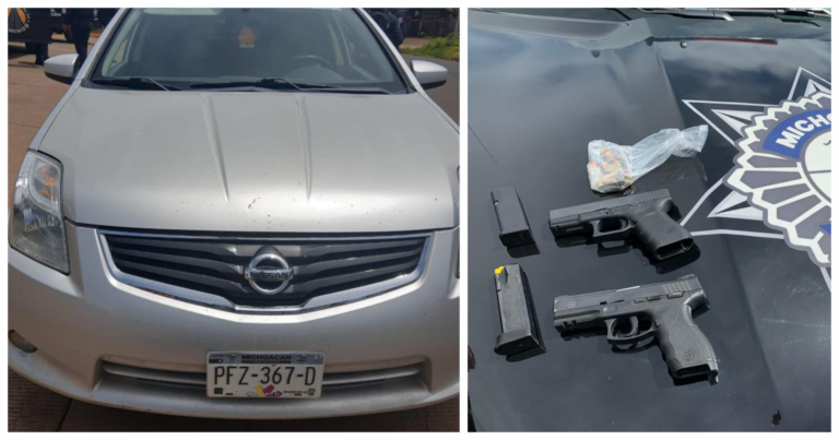 Detiene la Policía Estatal de Caminos a tres con armas de fuego y vehículo en la carretera a Nocupétaro