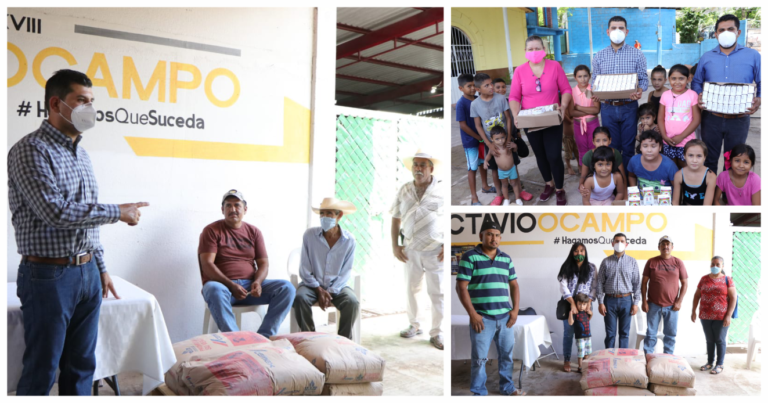 En Tuzantla Octavio Ocampo entrega anteojos, cemento, tinacos y apoyos alimentarios