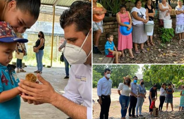 En Tuzantla Octavio Ocampo entrega anteojos, cemento, tinacos y apoyos alimentarios