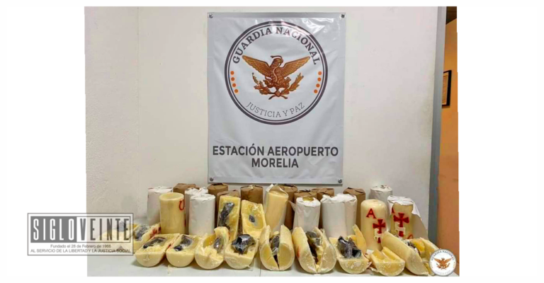 Fuerzas Federales decomisan droga en el Aeropuerto de Morelia dentro de unas velas tipo cirios