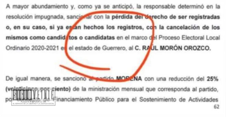 Por error en el amparo ante el TEPJF Morena pide el registro de Morón la candidatura de Guerrero