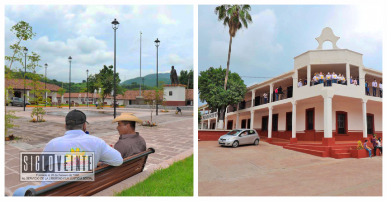 Entrega el gobierno estatal siete obras en Carácuaro, entre ellas la modernización de la plaza principal y el palacio municipal