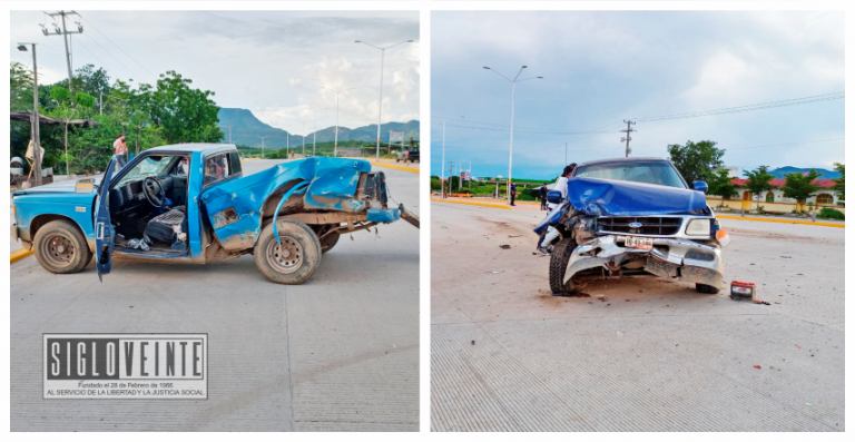 Chocan dos camionetas en el entronque a La Parota