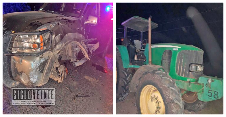 Tractor y camioneta protagonizan choque en la carretera a Comburindio