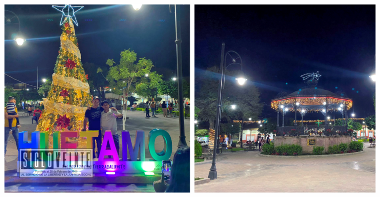 Reparan parte de las luces navideñas en el jardín principal de Huetamo
