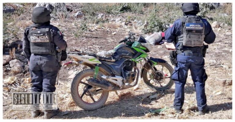 Policía Michoacán asegura en Huetamo una moto con reporte de robo
