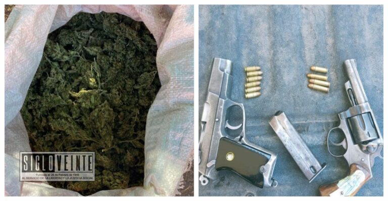 Policía Michoacán detiene a dos en posesión de dos armas de fuego y droga