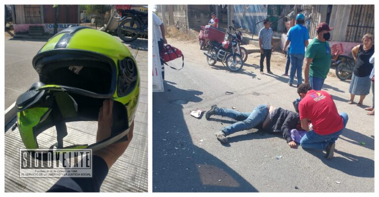 Conductor de moto resultó lesionado al impactarse con una combi en el Libramiento Batallón Huetamo, venía jugando carreras con otro motociclista