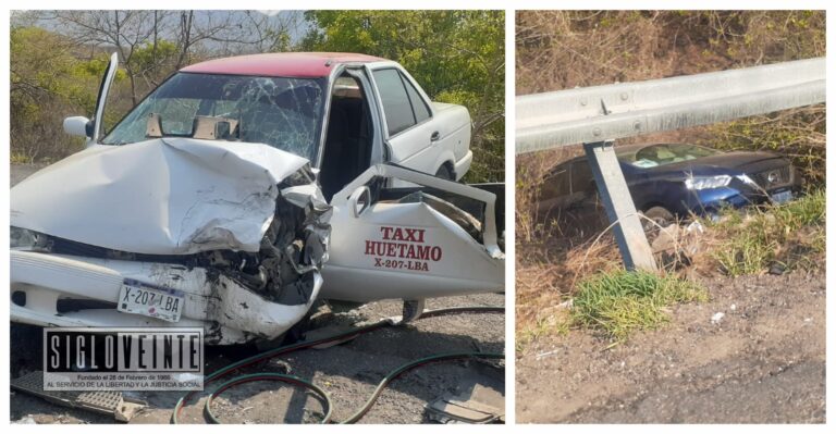 Aparatoso accidente de taxi y Versa en el Libramiento Oriente Batallón Huetamo
