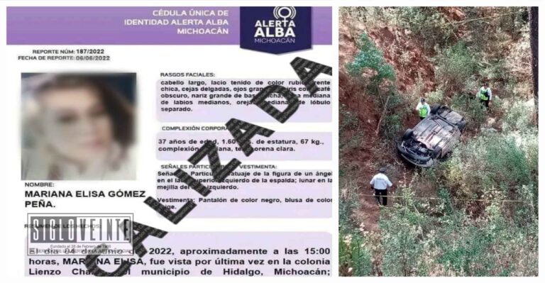 Mujer que fue reportada desaparecida, fue encontrada muerta por volcadura