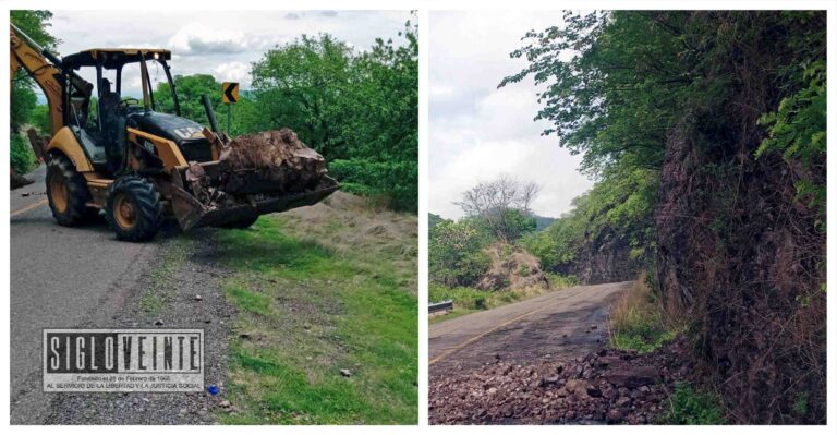 Personal del Ayuntamiento de Tuzantla retira material de deslaves en la carretera federal Zitácuaro–Huetamo