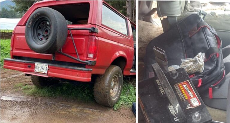 Detienen a pareja en camioneta robada, traían dos bolsas con droga