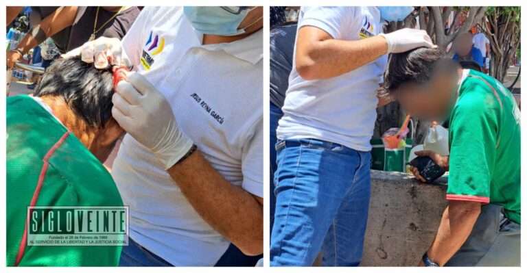 Persona se provoca lesión en la cabeza al caerse en la Avenida Madero de Huetamo