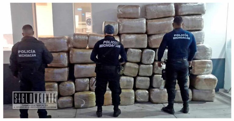 Policía Michoacán detiene a sujeto en posesión de 400 kilos de marihuana con valor aproximado de 1.4 millones de pesos