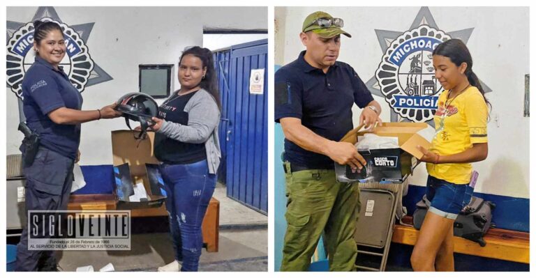 Regala Ayuntamiento de Nocupétaro cascos protectores a motociclistas, buscan las autoridades evitar el luto o lesiones por la falta de este artículo protector