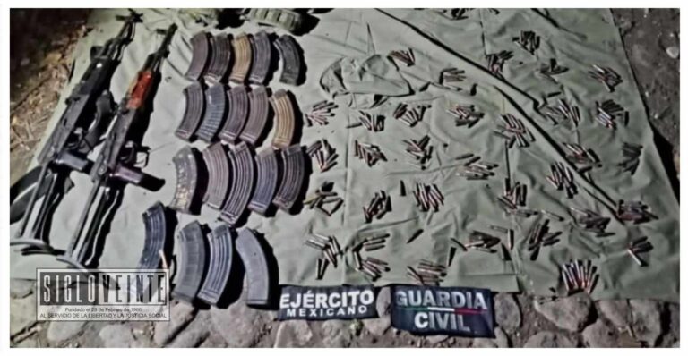 Tras operativo SSP, SEDENA y GN aseguran a dos sujetos en posesión de 414 cartuchos útiles y dos fusiles