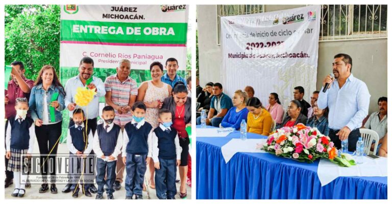Comenzó el ciclo escolar en Juárez, el alcalde Cornelio Ríos entrega la construcción de un domo en el patio de la institución