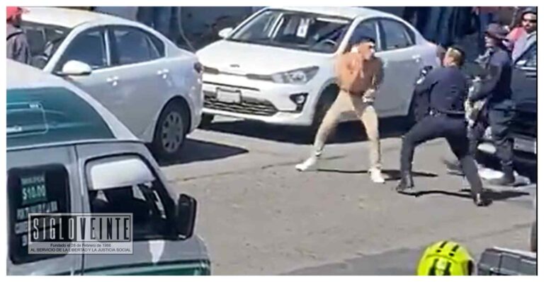 Cual boxeador sujeto se pelea con policía en Morelia, se ocuparon 5 patrullas para el arresto