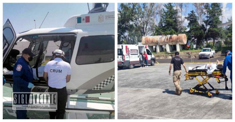 Trasladan vía aérea de Huetamo a Morelia a paciente por complicaciones en su embarazo