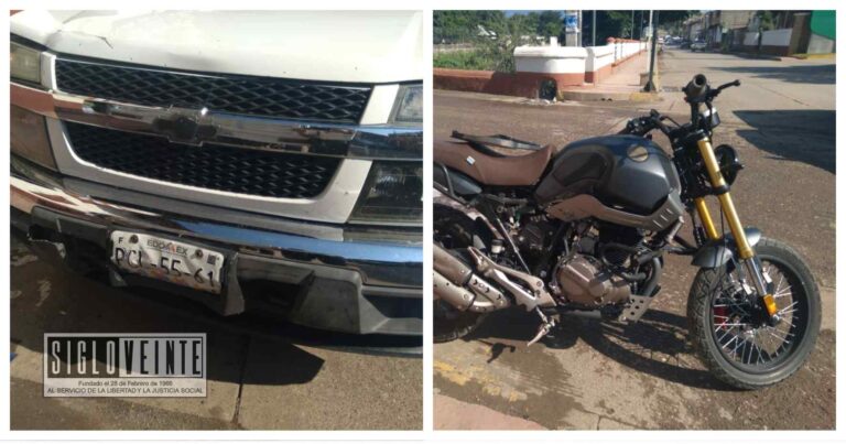 Camioneta y moto chocan en la Avenida Madero de Huetamo, cerca del puente Reforma