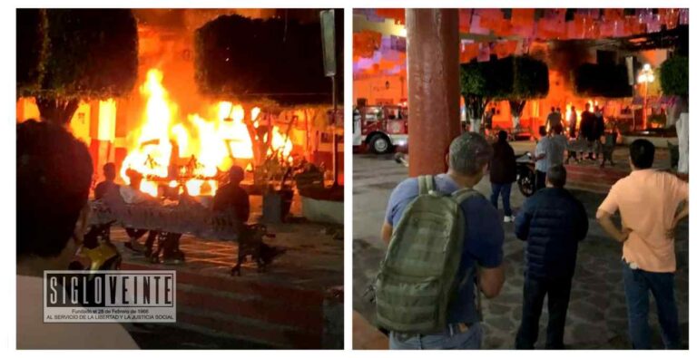 Gente incendia el palacio municipal y la camioneta del alcalde de Chilchota