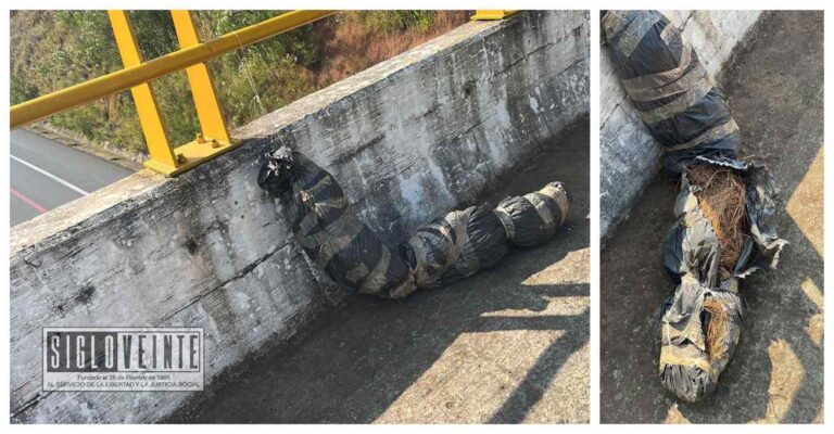 Broma: Personas dejan bulto de zacate colgado en puente de la autopista Siglo XXI y moviliza a policías