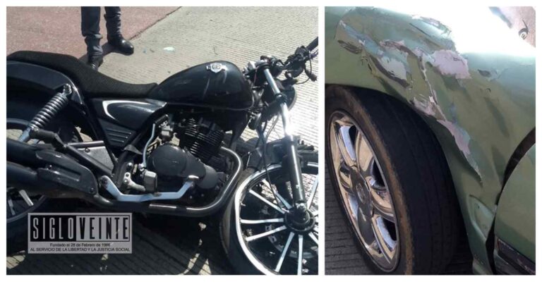 Moto y auto colisionan este medio día, hay un lesionado
