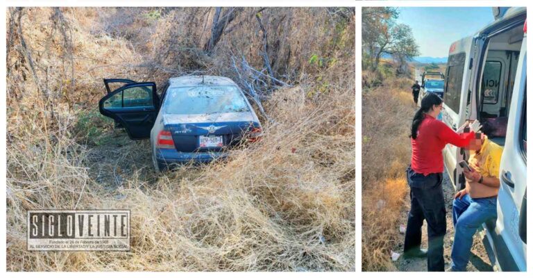 Por querer esquivar un bache, conductor se lesiona al salirse de la carretera Huetamo-San Lucas