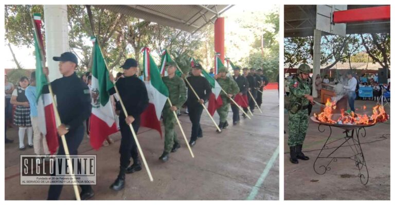 En el Día de la Bandera, realizan en Huetamo la incineración y reposición de lábaros patrios