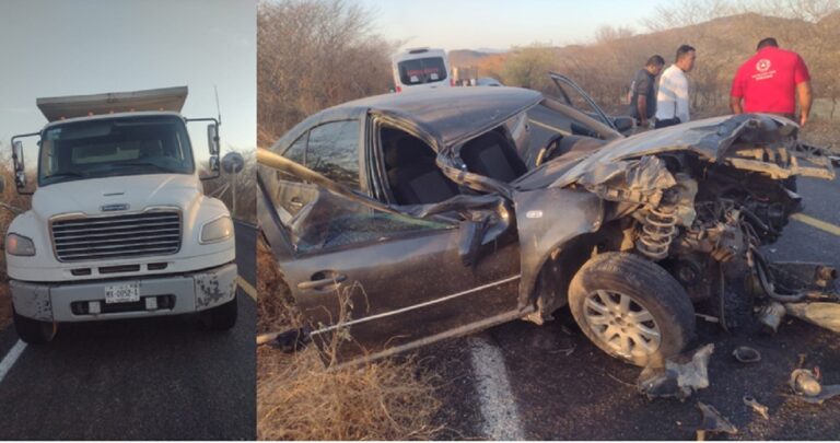 Jetta y volteo chocan en la carretera estatal Huetamo-San Jerónimo