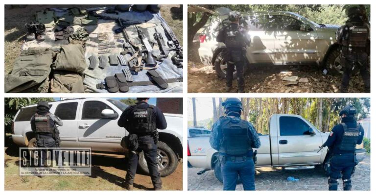 Tras balacera en Uruapan, caen 5 gatilleros con armas largas, cartuchos y 7 vehículos