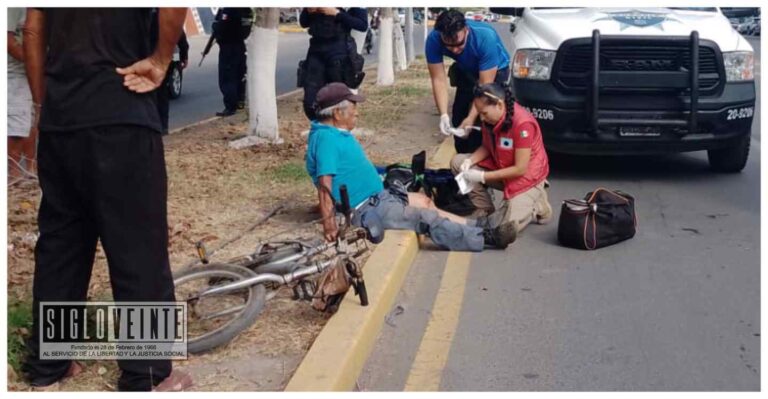 Abuelito que circulaba en bicicleta fue atropellado esta mañana por un motociclista
