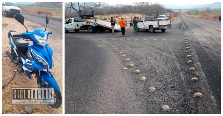 Camioneta y moto chocan en el entronque de la carretera a Zirándaro