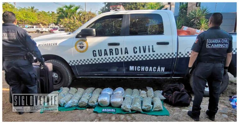 En la Central de Autobuses de Lázaro Cárdenas, fueron localizadas y aseguradas maletas con 24 paquetes con marihuana