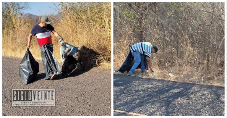 Trabajadores del gobierno municipal de Huetamo realizan limpieza en la carretera federal 51 en aras de la protección del medio ambiente