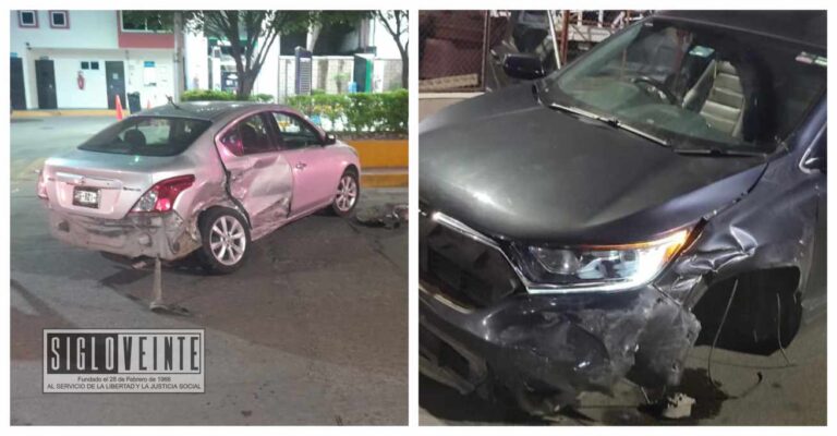 Camioneta y automóvil chocan está madrugada en la Avenida Madero de Huetamo