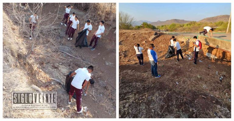 Estudiantes y gobierno de Churumuco se unen para realizar tareas de limpieza en la cabecera municipal￼￼